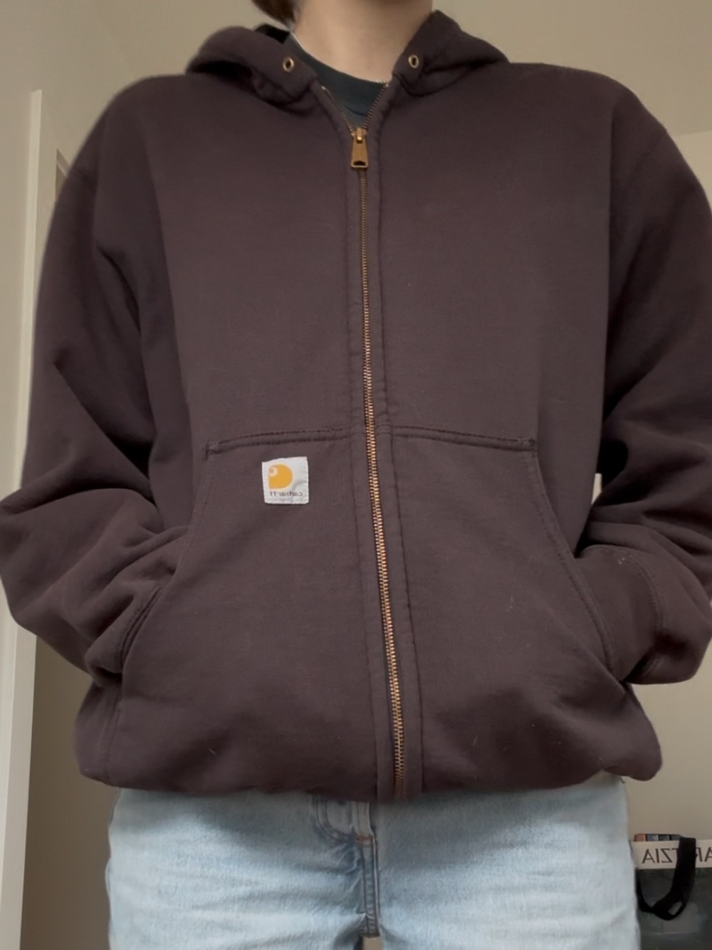 Carhartt Full Zip Sweatshirt Hoodie Size M Thermal Lined J149 BLK